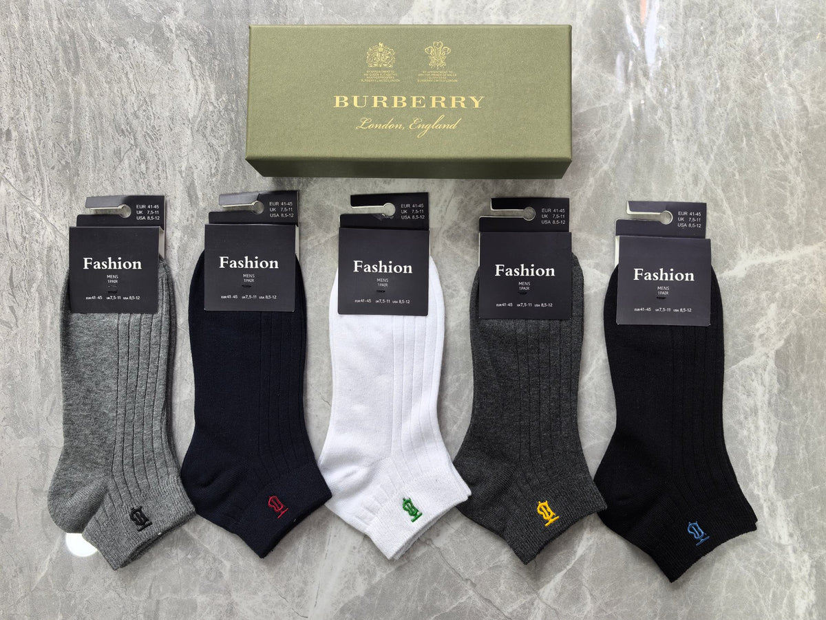 Burberry Cotton Visible Colour, Cuff And Emblem Details Ankle Socks - 5-Pair Set