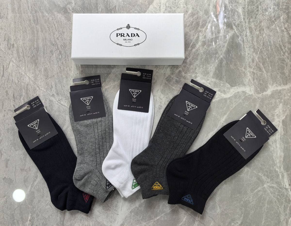 Prada Cotton Visible Branded Cuff Or Emblem Details No-Show Socks - 5-Pair Set
