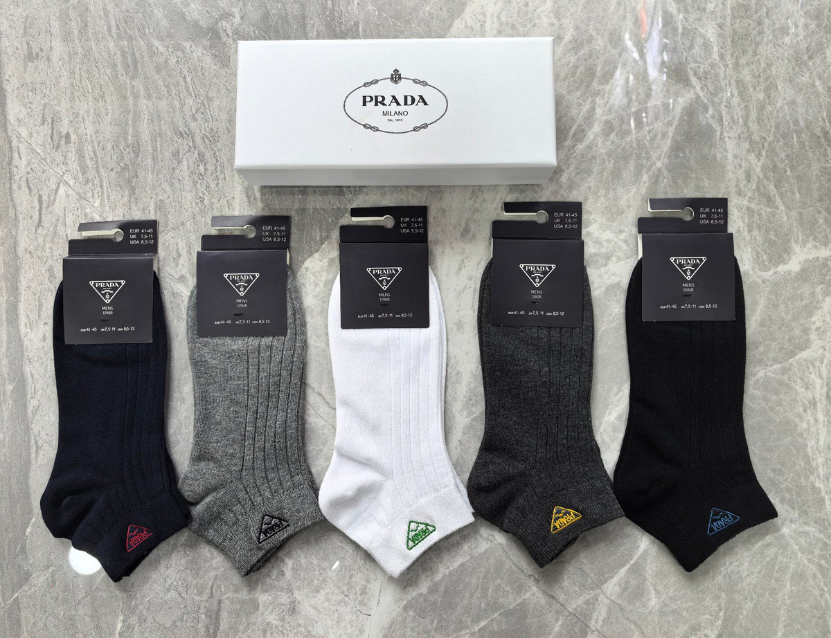 Prada Cotton Visible Colour, Cuff And Emblem Details Ankle Socks - 5-Pair Set