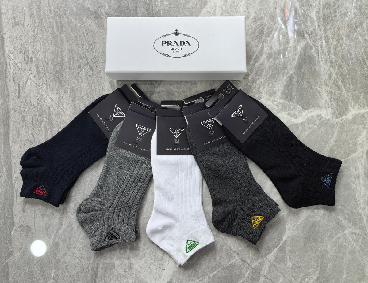 Prada Cotton Visible Colour, Cuff And Emblem Details Ankle Socks - 5-Pair Set