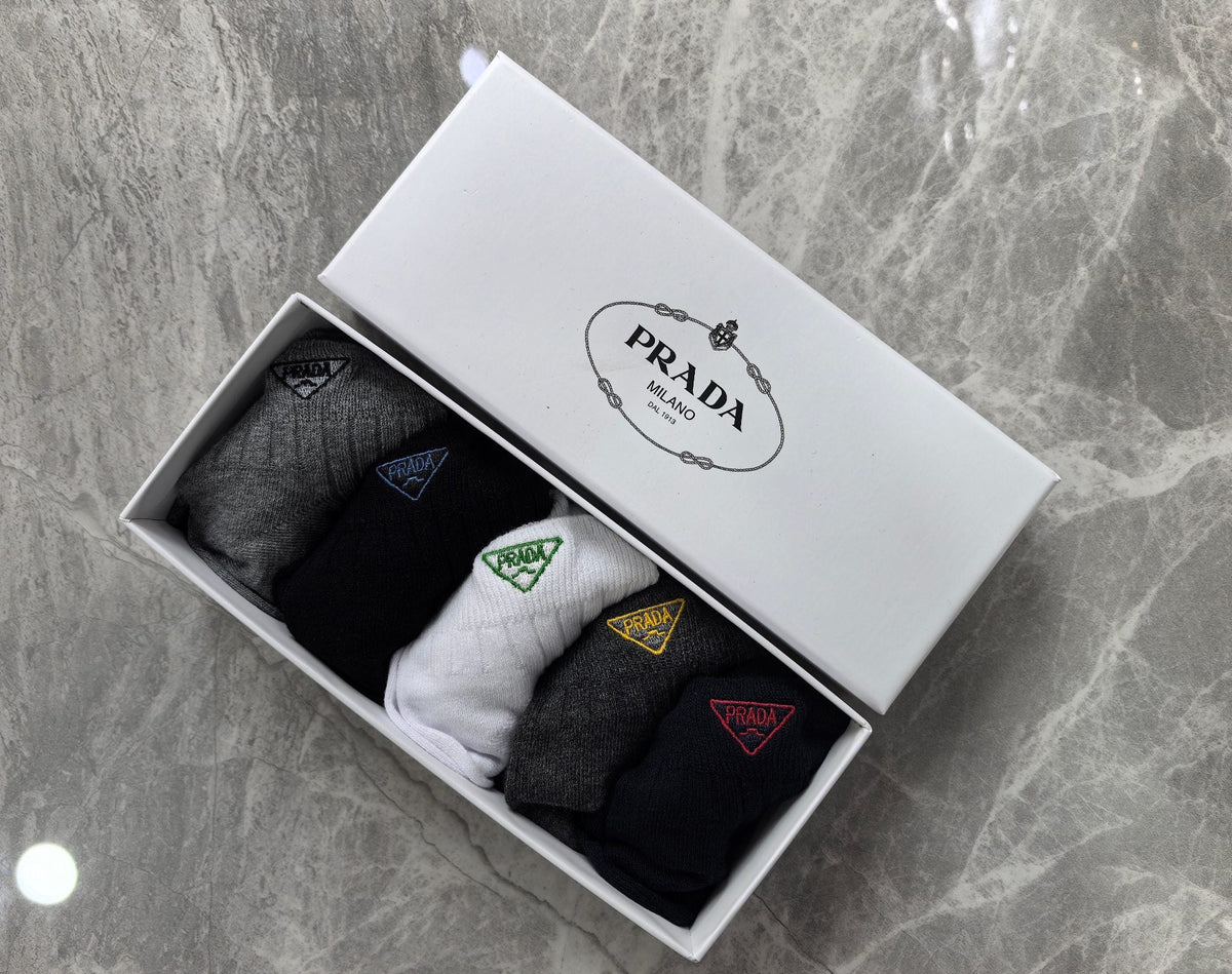 Prada Cotton Visible Colour, Cuff And Emblem Details Ankle Socks - 5-Pair Set