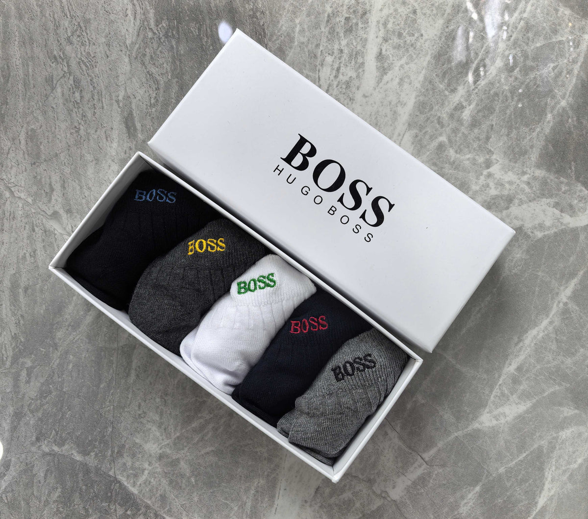 Boss Cotton Visible Colour, Cuff And Emblem Details Ankle Socks - 5-Pair Set