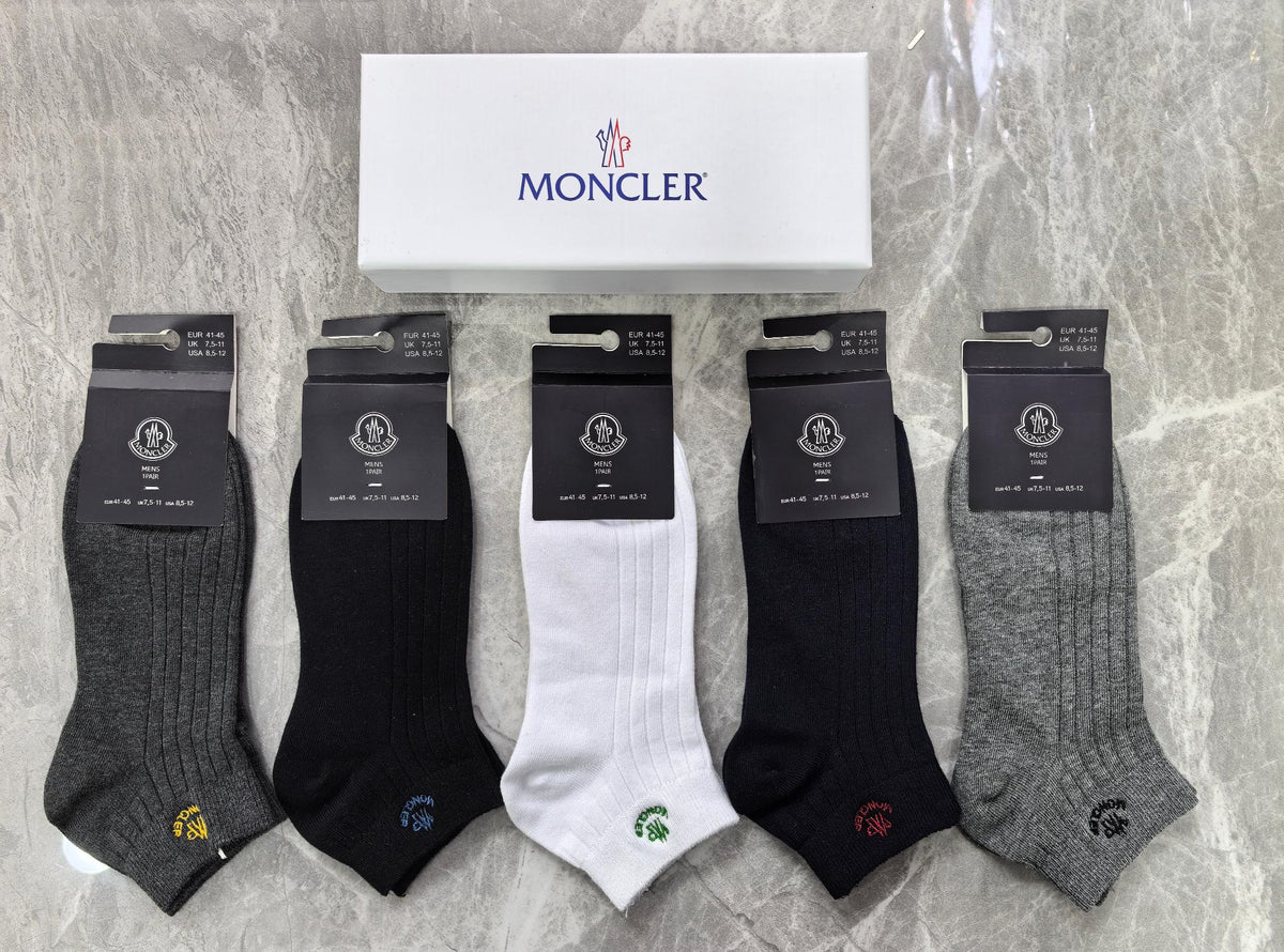 Moncler Cotton Visible Branded Cuff Or Emblem Details No-Show Socks - 5-Pair Set