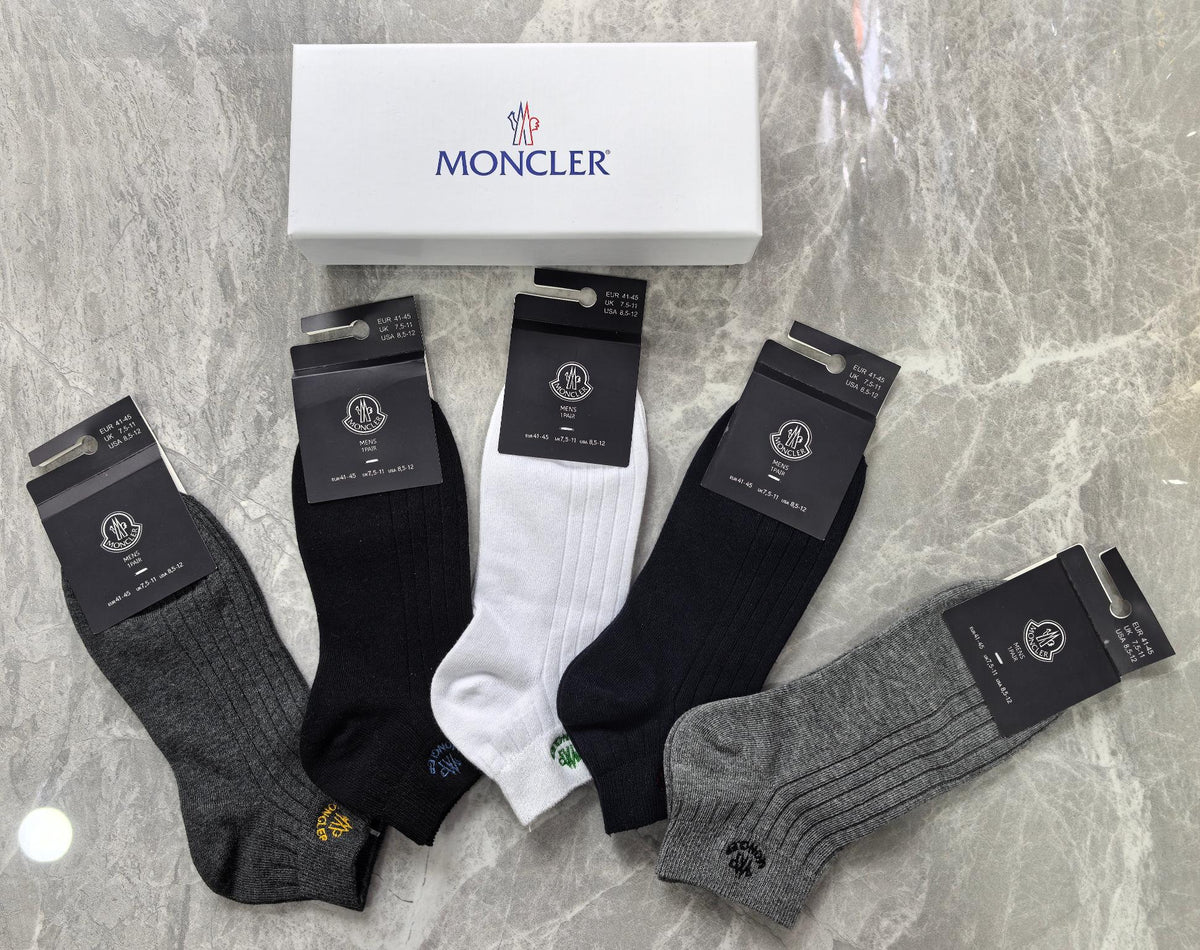 Moncler Cotton Visible Branded Cuff Or Emblem Details No-Show Socks - 5-Pair Set
