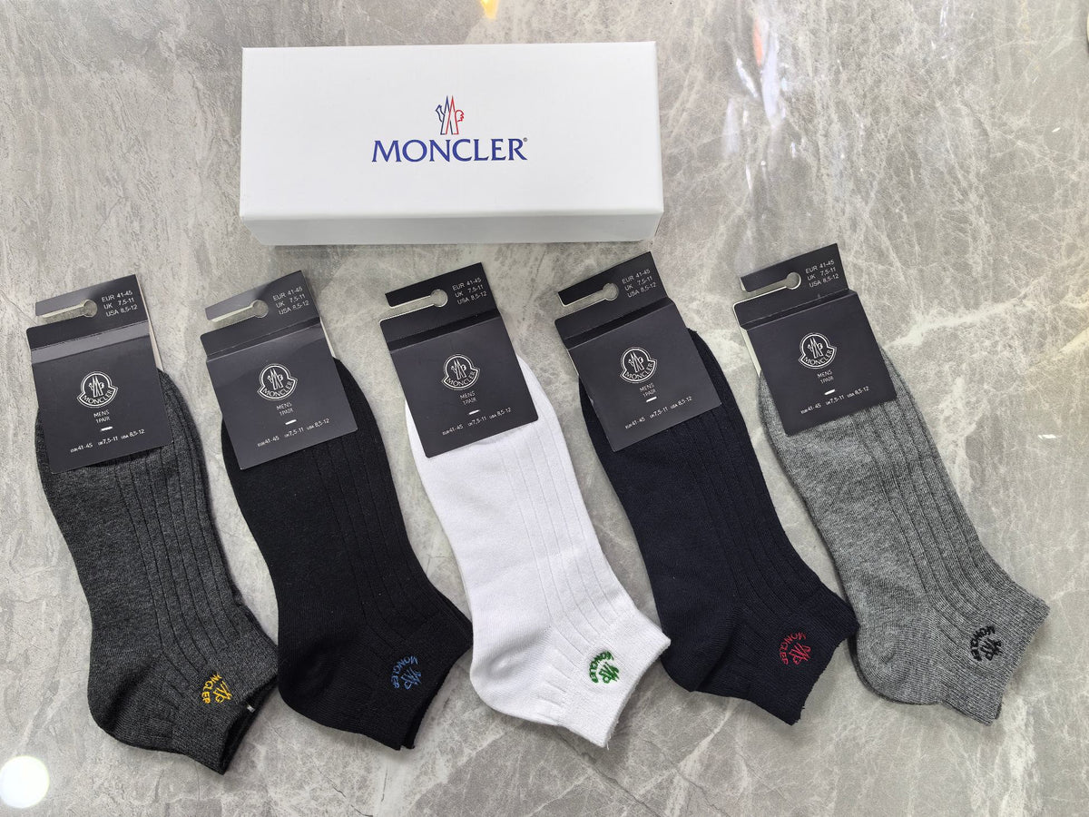 Moncler Cotton Visible Branded Cuff Or Emblem Details No-Show Socks - 5-Pair Set