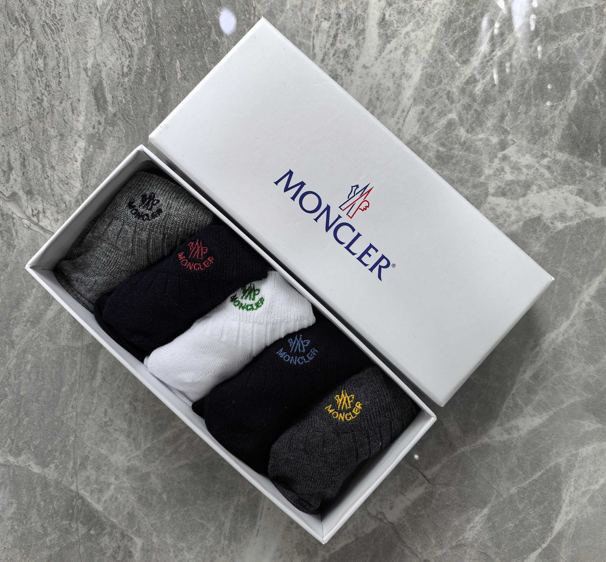 Moncler Cotton Visible Colour, Cuff And Emblem Details Ankle Socks - 5-Pair Set