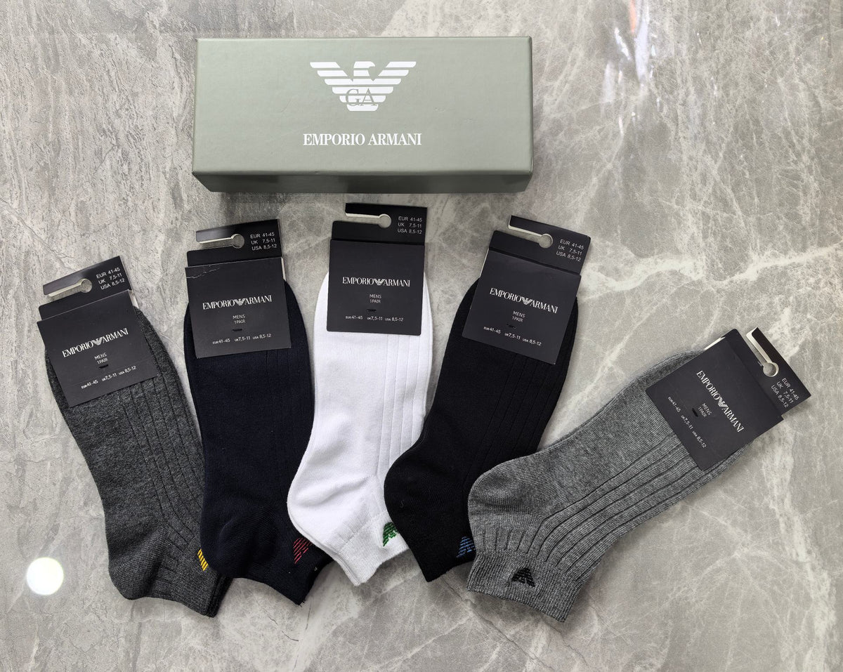 Emporio Armani Cotton Visible Branded Cuff Or Emblem Details No-Show Socks - 5-Pair Set