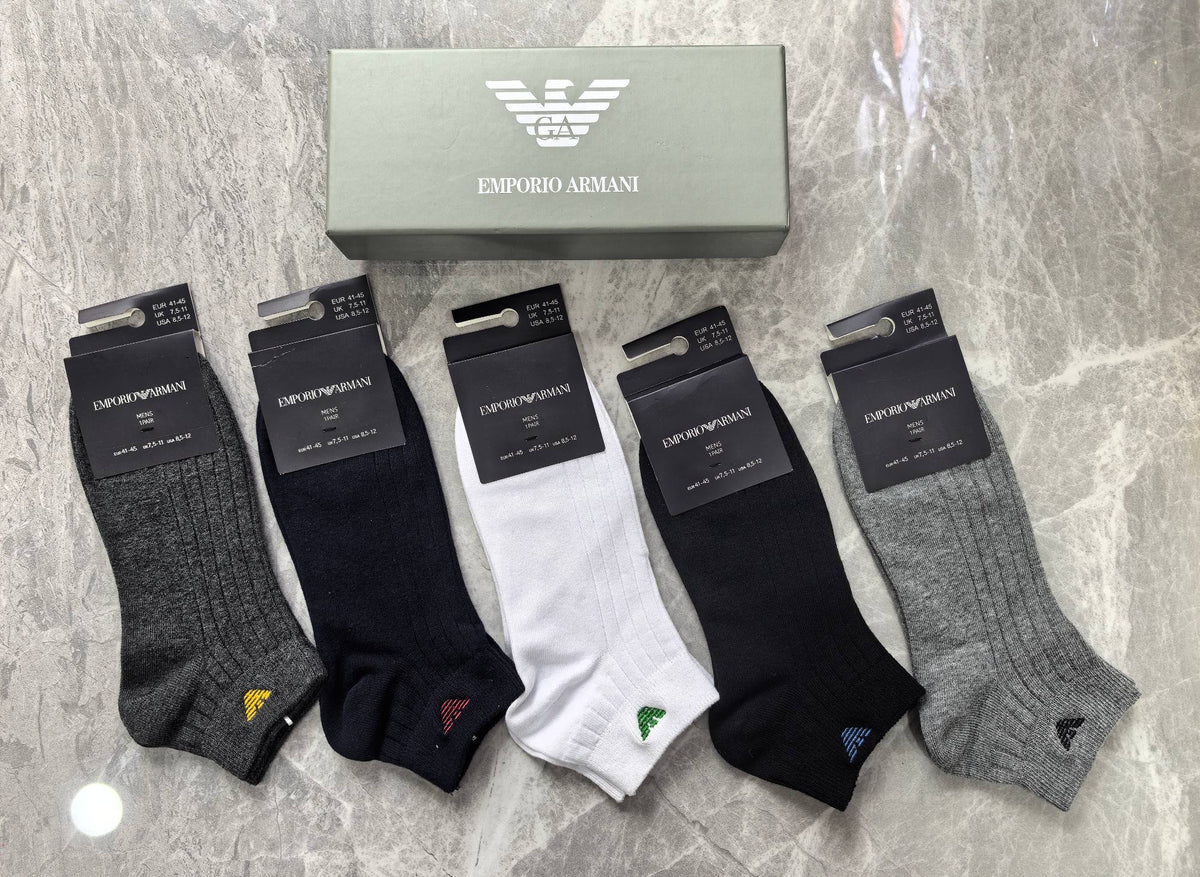 Emporio Armani Cotton Visible Branded Cuff Or Emblem Details No-Show Socks - 5-Pair Set