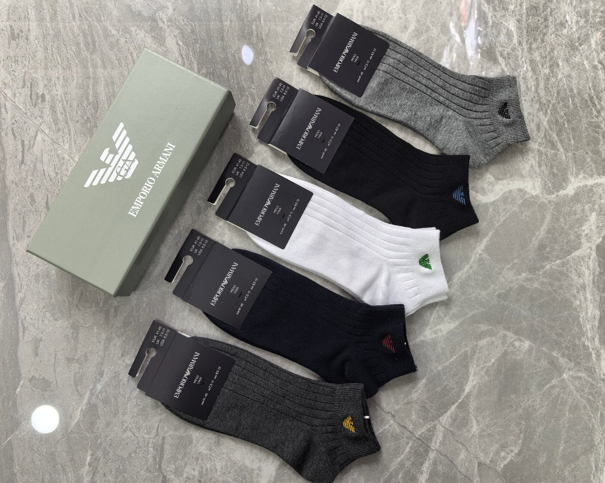 Emporio Armani Cotton Visible Branded Cuff Or Emblem Details No-Show Socks - 5-Pair Set