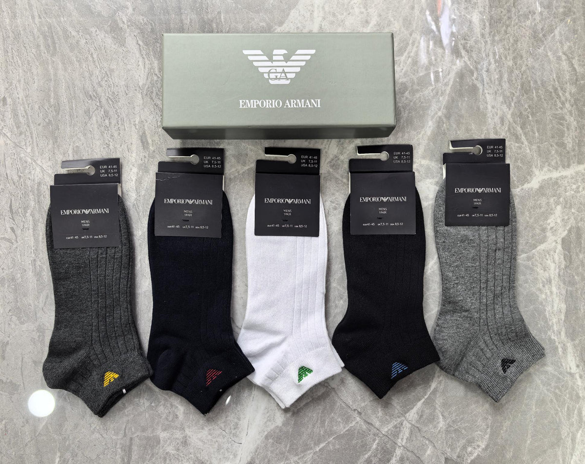 Emporio Armani Cotton Visible Branded Cuff Or Emblem Details No-Show Socks - 5-Pair Set