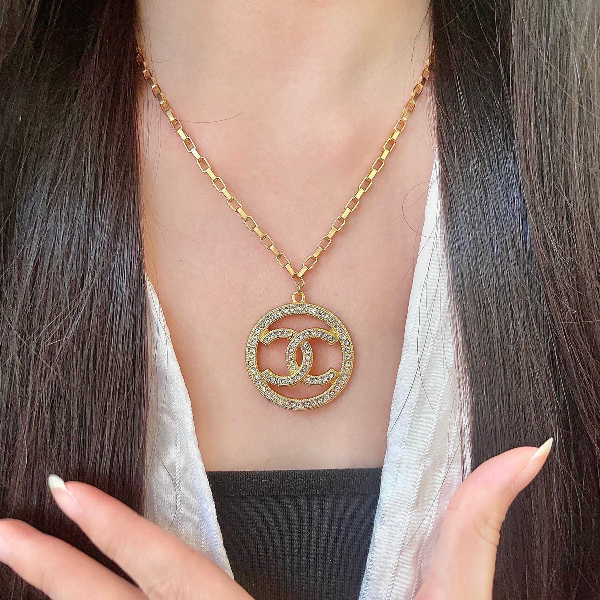 Martin Graham pendant necklace in polished metal-tone – front product view