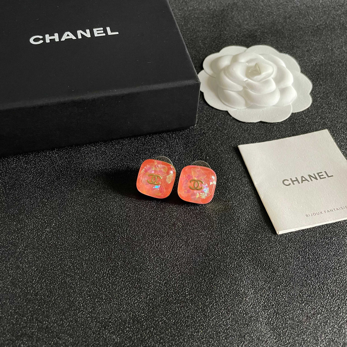 Martin Graham stud earrings in polished metal-tone – styled product view