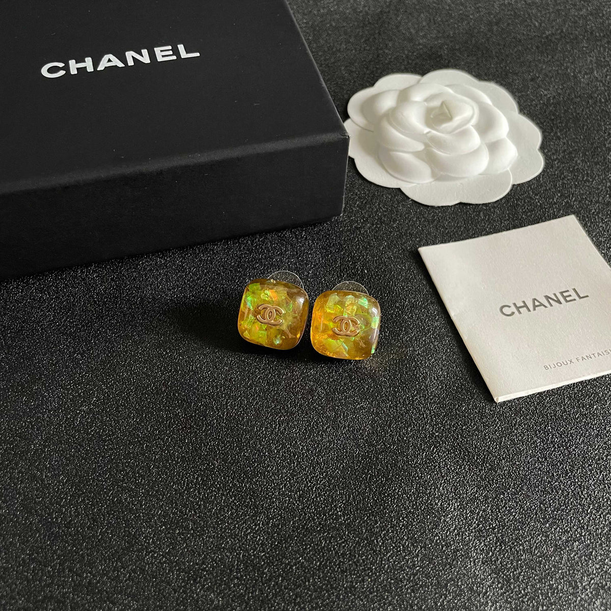 Martin Graham stud earrings in polished metal-tone – styled product view