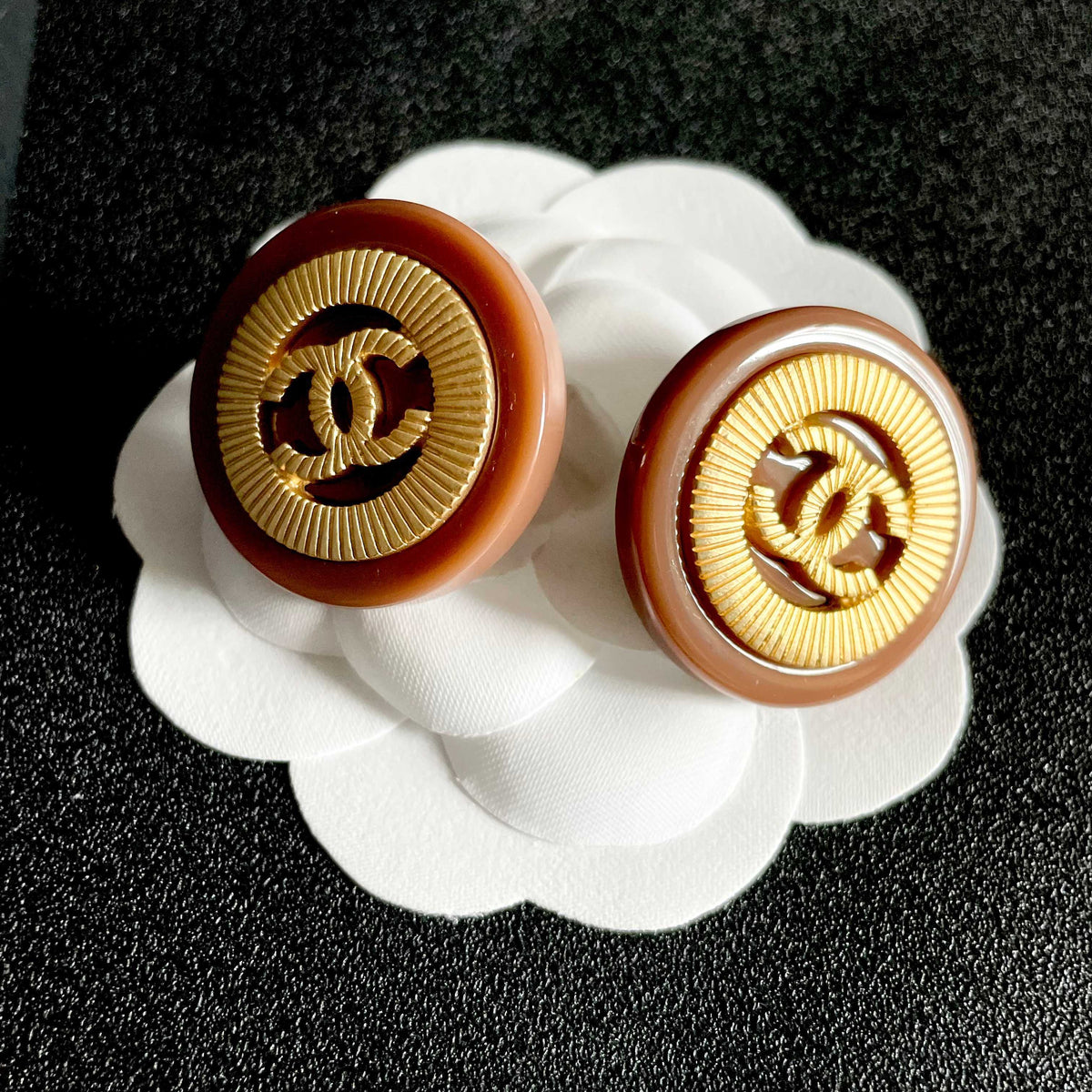 Martin Graham stud earrings in polished metal-tone – front product view