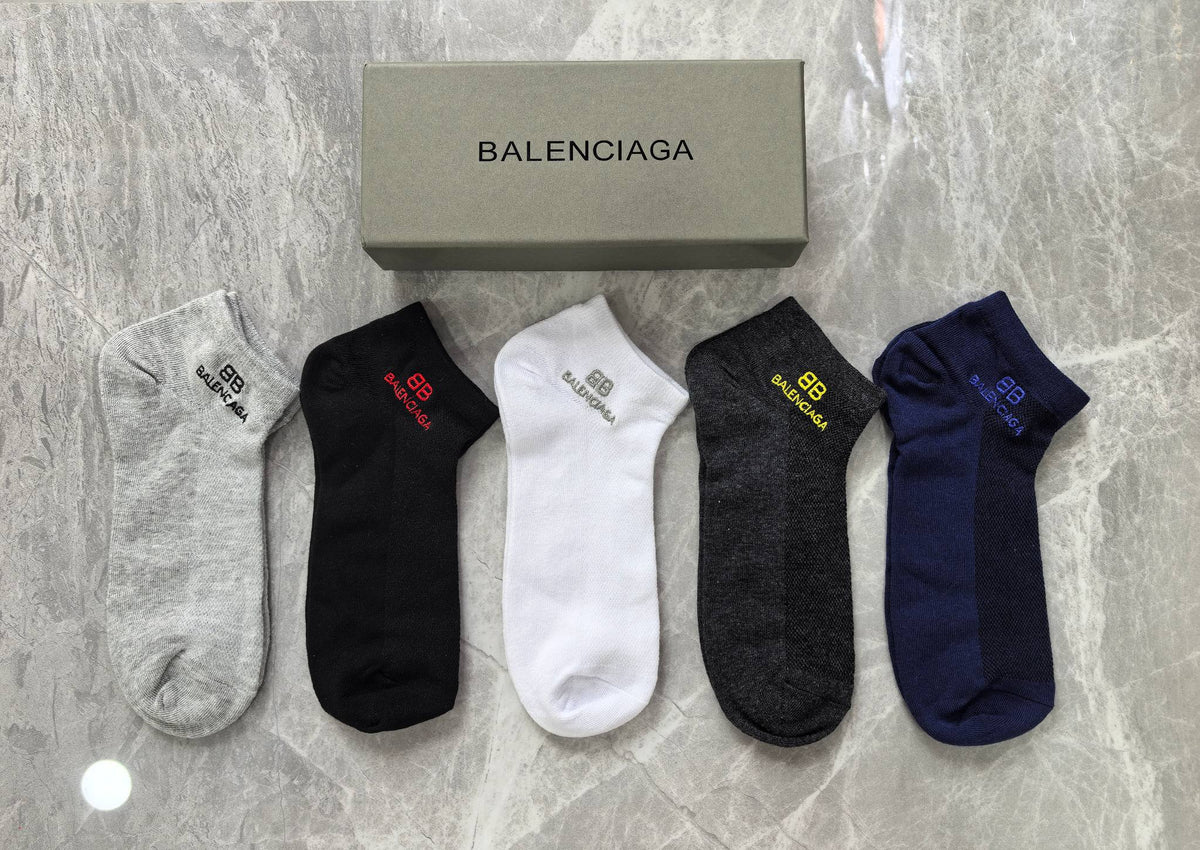 Balenciaga Visible Branded Cuff Or Emblem Details No-Show Socks - 5-Pair Set