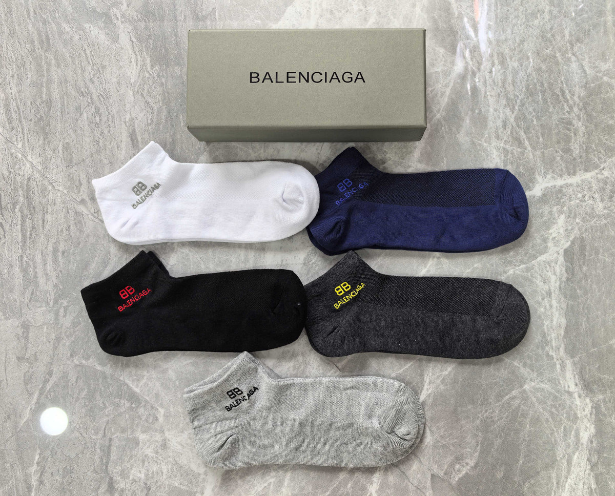 Balenciaga Visible Branded Cuff Or Emblem Details No-Show Socks - 5-Pair Set