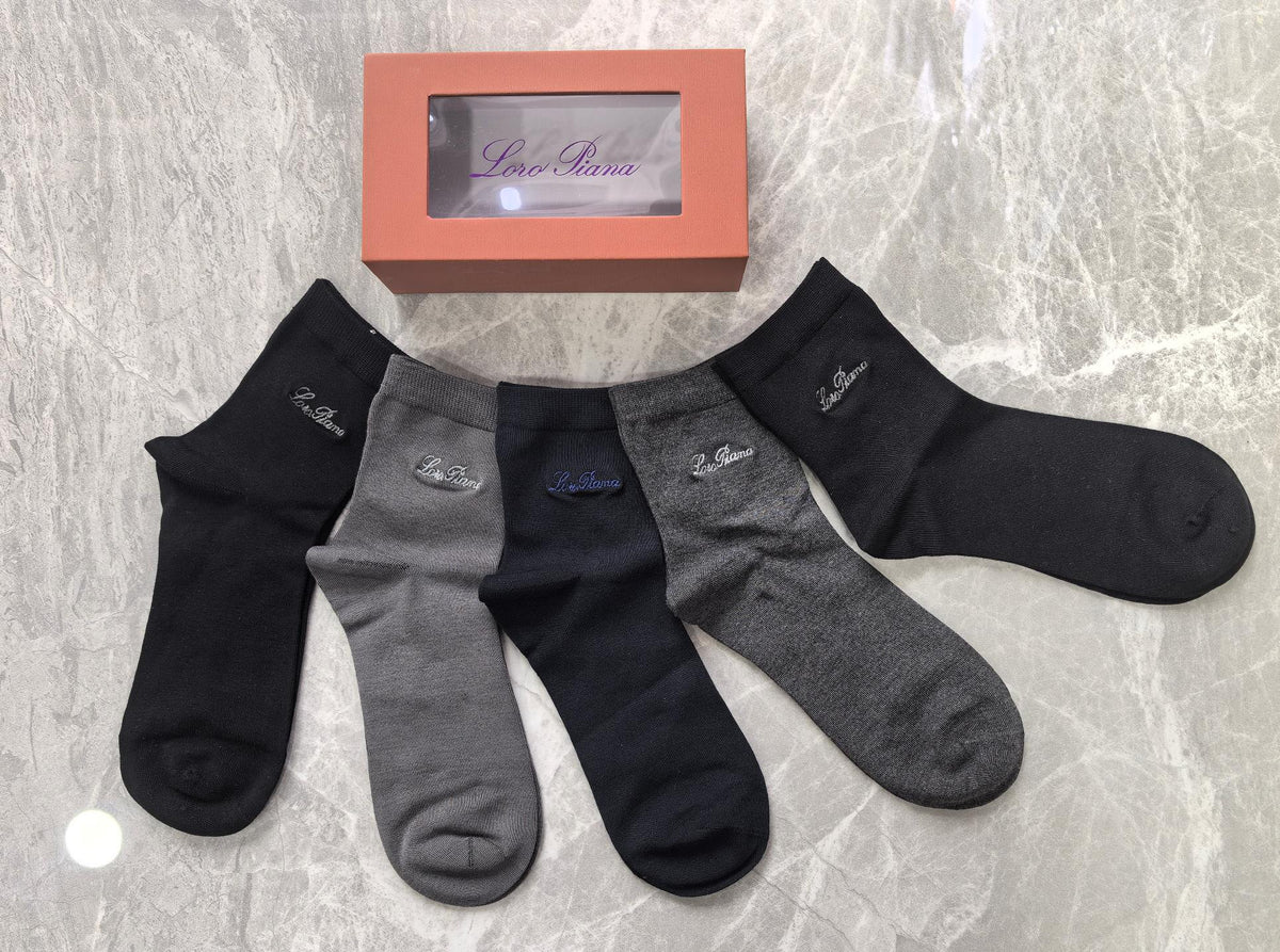 Loro Piana Modal Restrained Script Details Crew Socks - 5-Pair Set