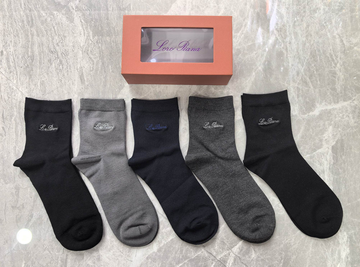 Loro Piana Modal Restrained Script Details Crew Socks - 5-Pair Set