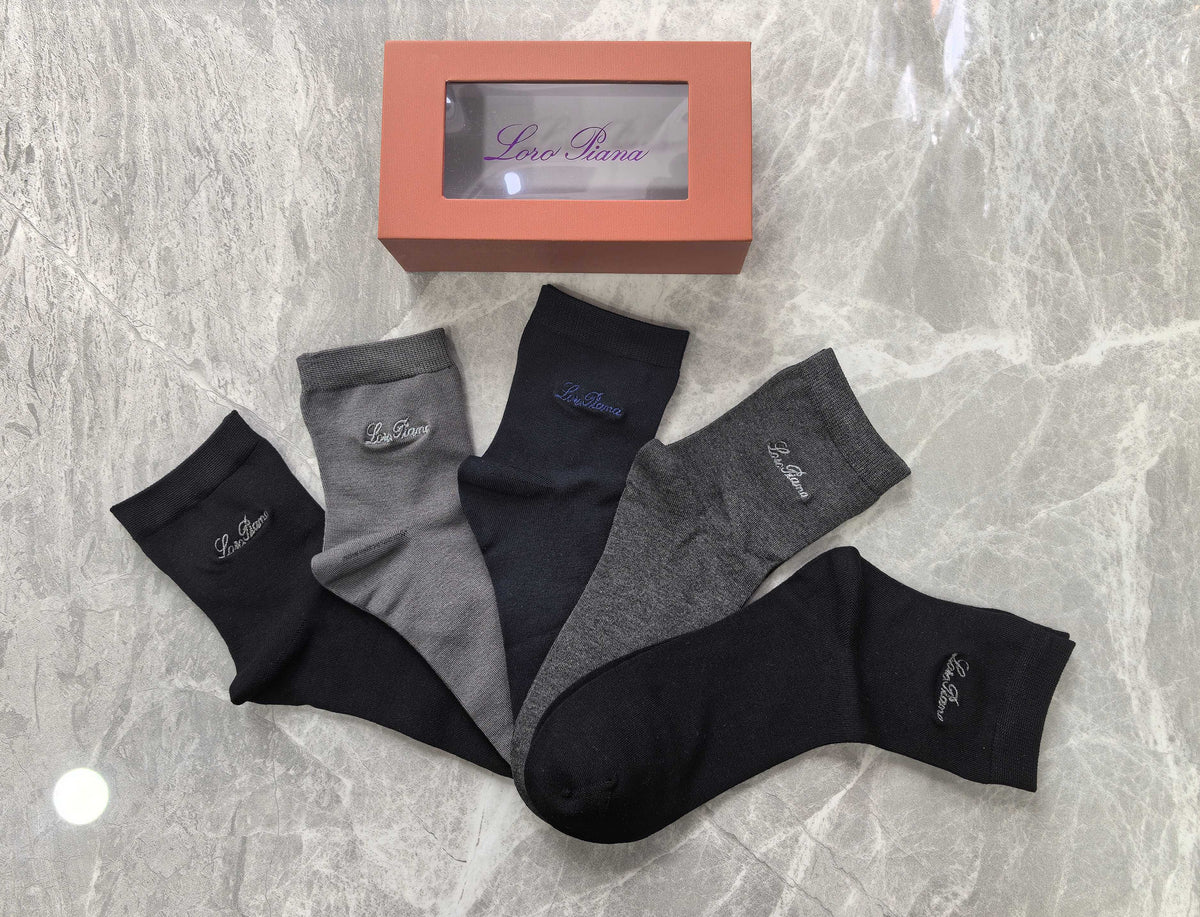 Loro Piana Modal Restrained Script Details Crew Socks - 5-Pair Set