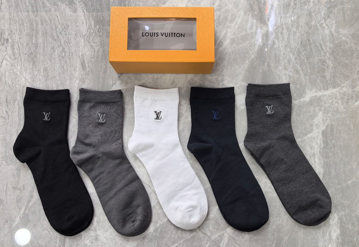 Louis Vuitton Modal Contrast Initial Details Crew Socks - 5-Pair Set