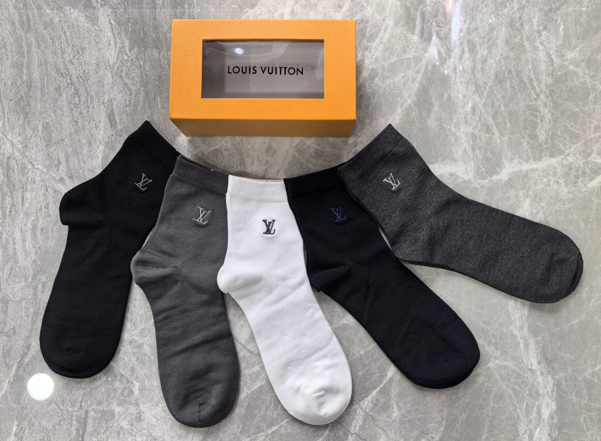 Louis Vuitton Modal Contrast Initial Details Crew Socks - 5-Pair Set