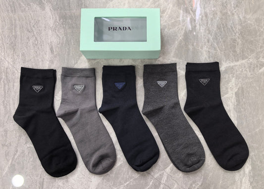 Prada Modal Triangular Emblem Details Crew Socks - 5-Pair Set