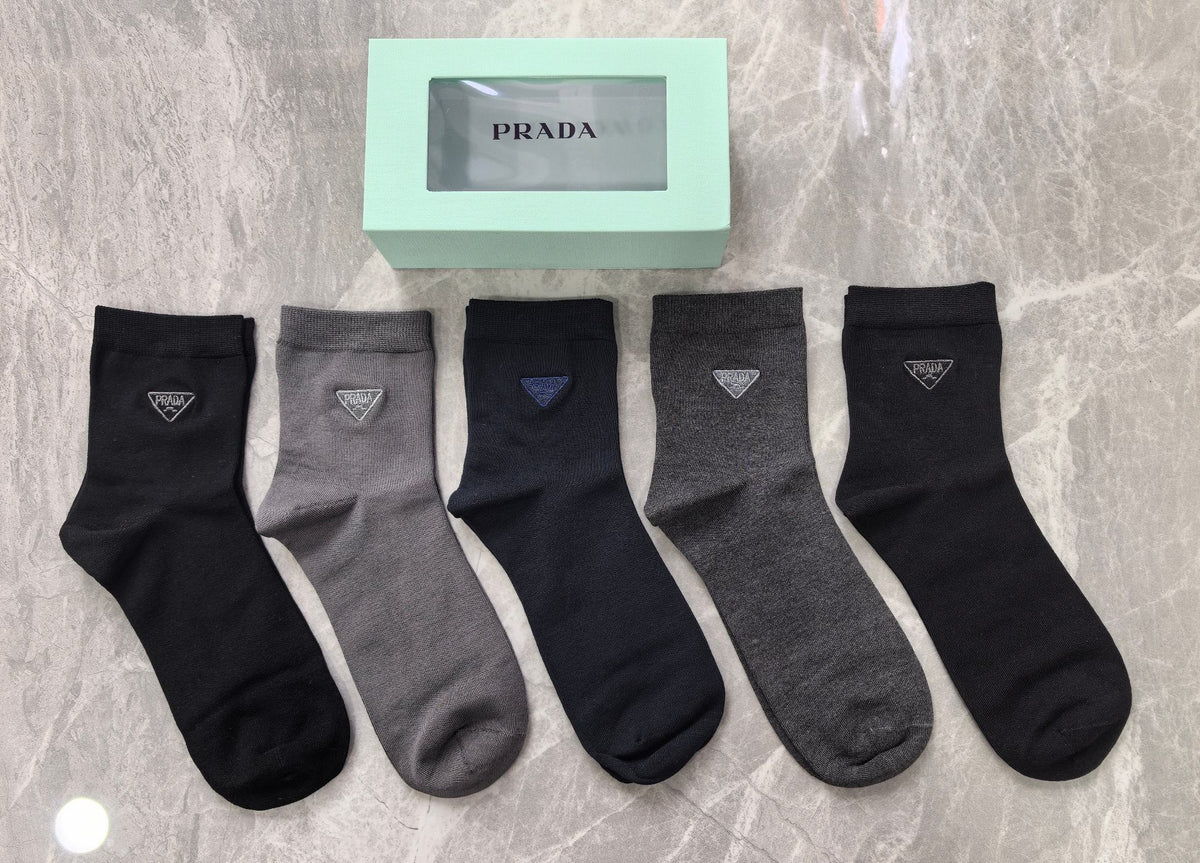 Prada Small Triangle Details Crew Socks - 5-Pair Set