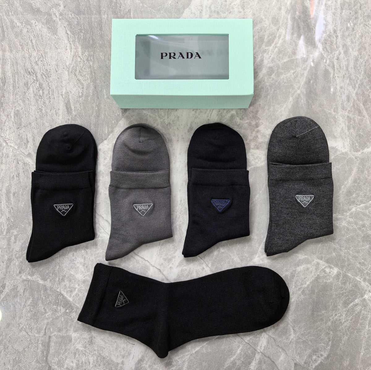 Prada Modal Triangular Emblem Details Crew Socks - 5-Pair Set