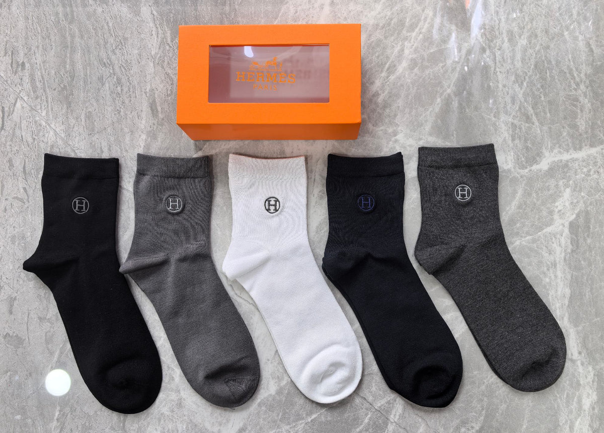 Hermes Modal Small H Motifs Mid-Calf Socks - 5-Pair Set