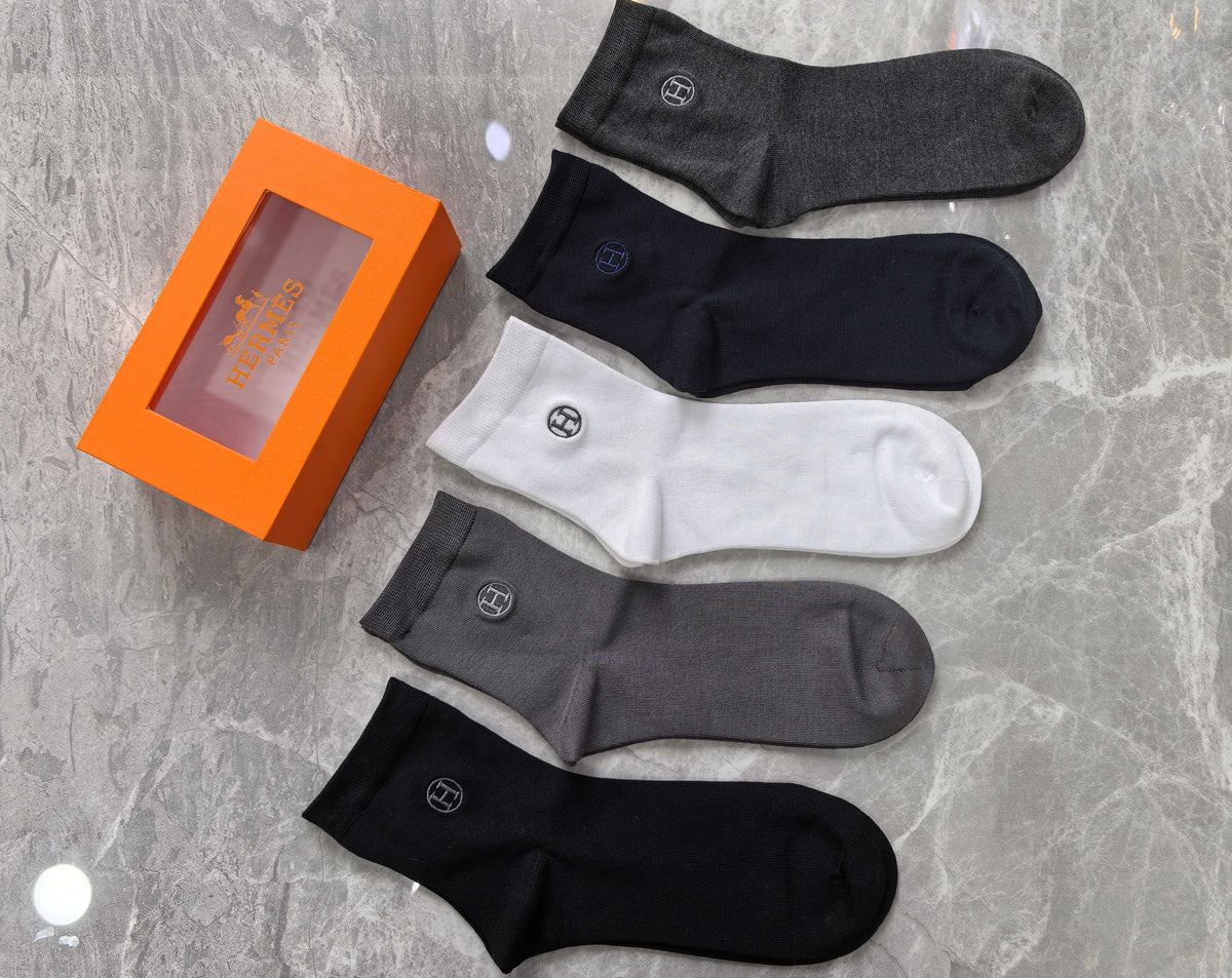 Hermes Modal Small H Motifs Mid-Calf Socks - 5-Pair Set