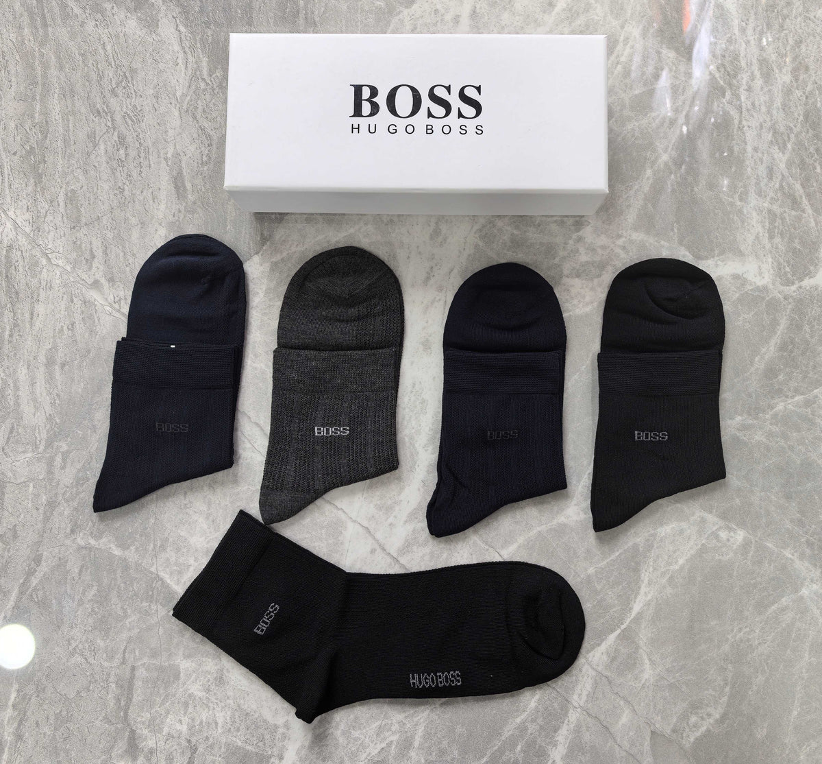 Boss Modal Simple Contrast Branding Mid-Calf Socks - 5-Pair Set