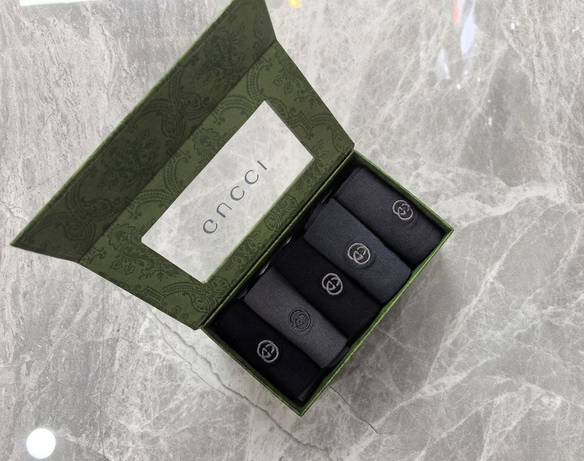 Gucci Modal Small Contrast Emblems Crew Socks - 5-Pair Set