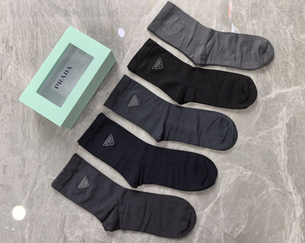 Prada Small Triangle Details Crew Socks - 5-Pair Set