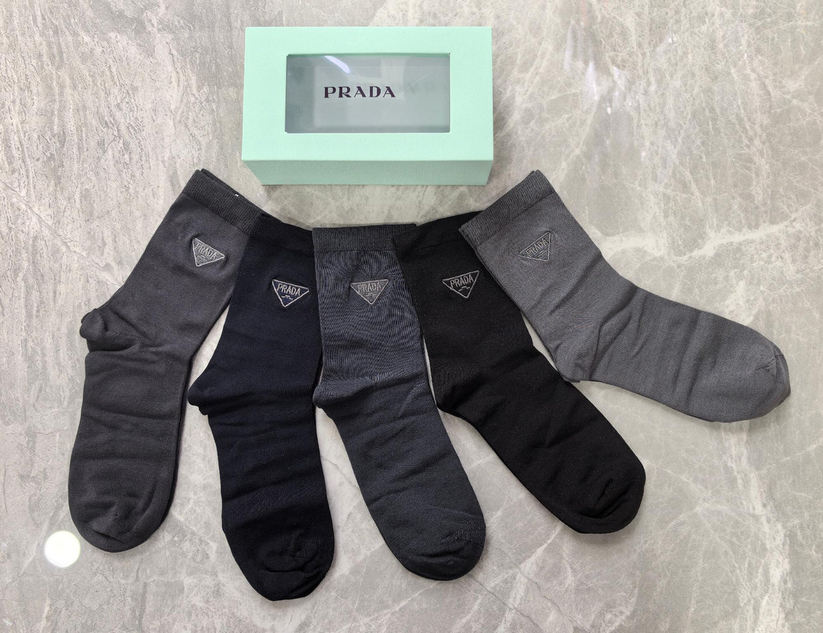 Prada Small Triangle Details Crew Socks - 5-Pair Set