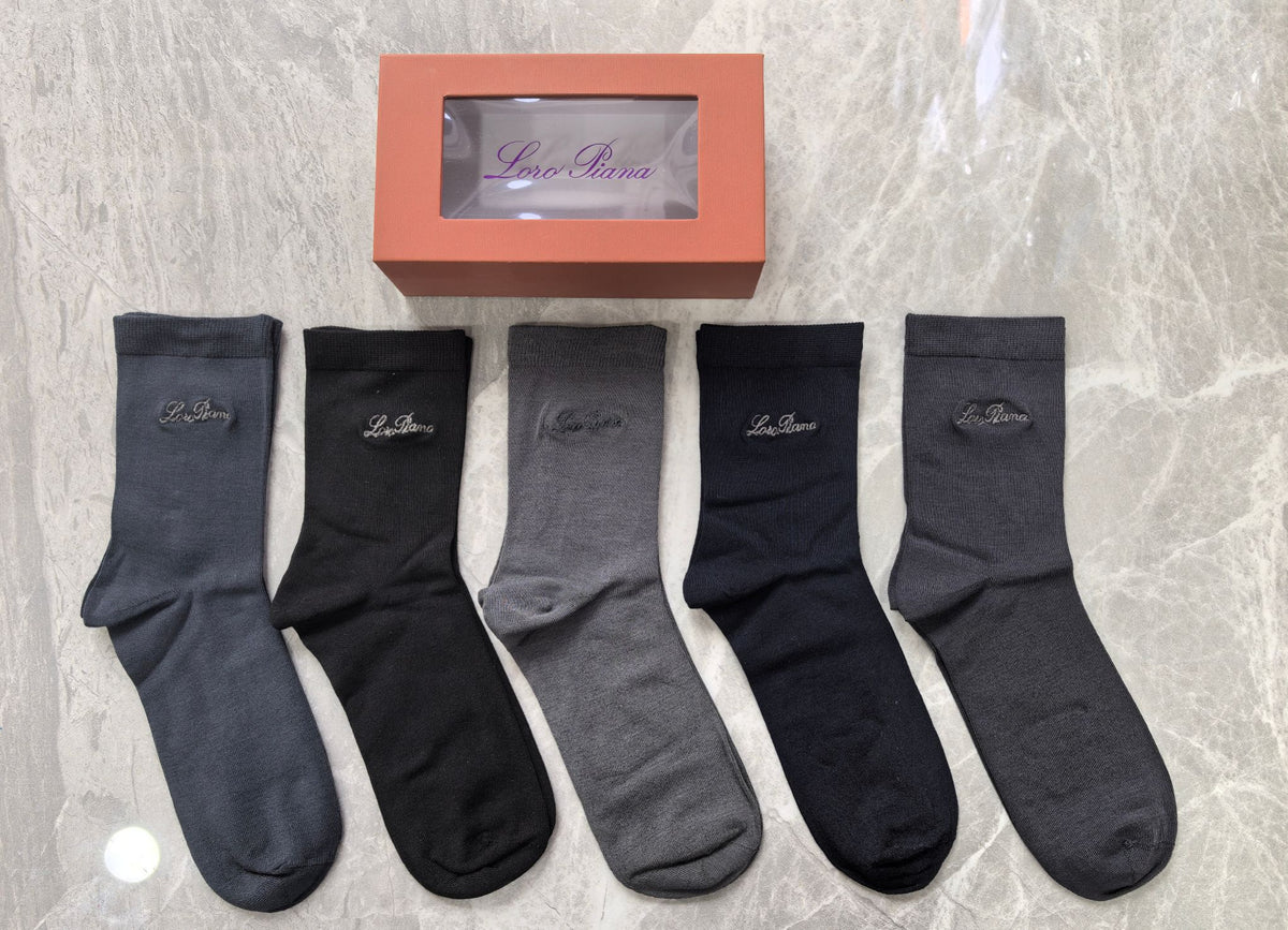 Loro Piana Understated Wordmark Details Crew Socks - 5-Pair Set
