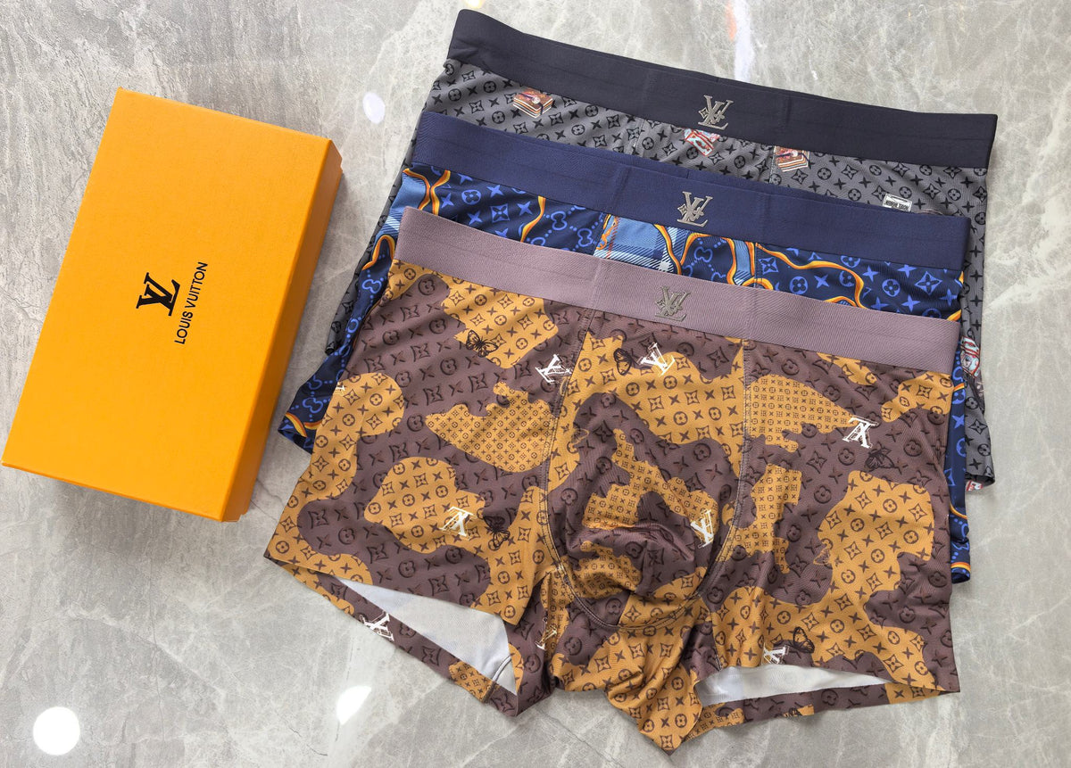 Louis Vuitton Gold-Tone Graphic Patterns Men's Boxer Briefs - 3-Piece Box