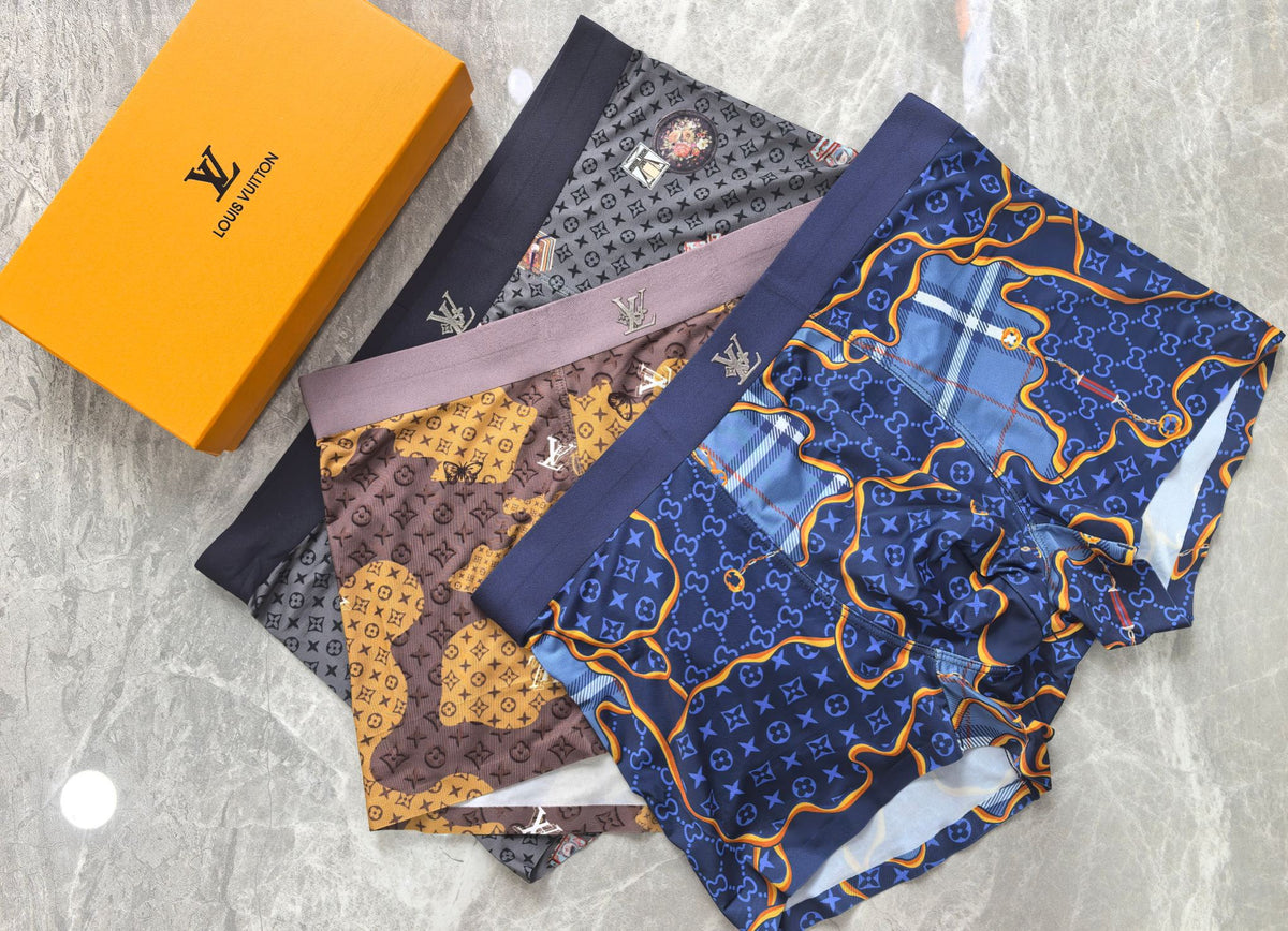Louis Vuitton Gold-Tone Graphic Patterns Men's Boxer Briefs - 3-Piece Box