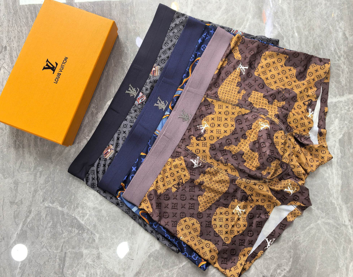 Louis Vuitton Gold-Tone Graphic Patterns Men's Boxer Briefs - 3-Piece Box