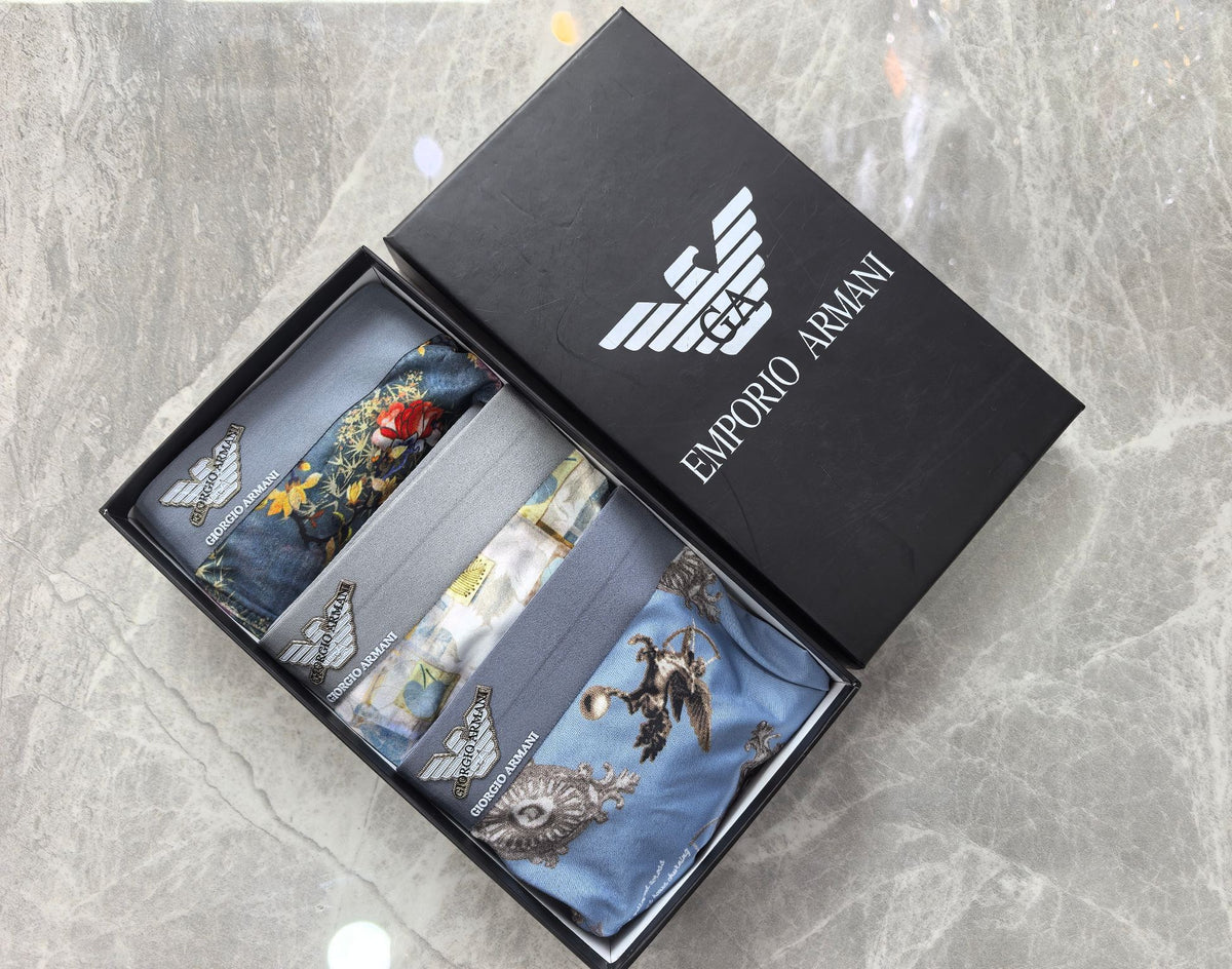 Armani Patterned Panels Men's Boxer Briefs - 3-Piece Box