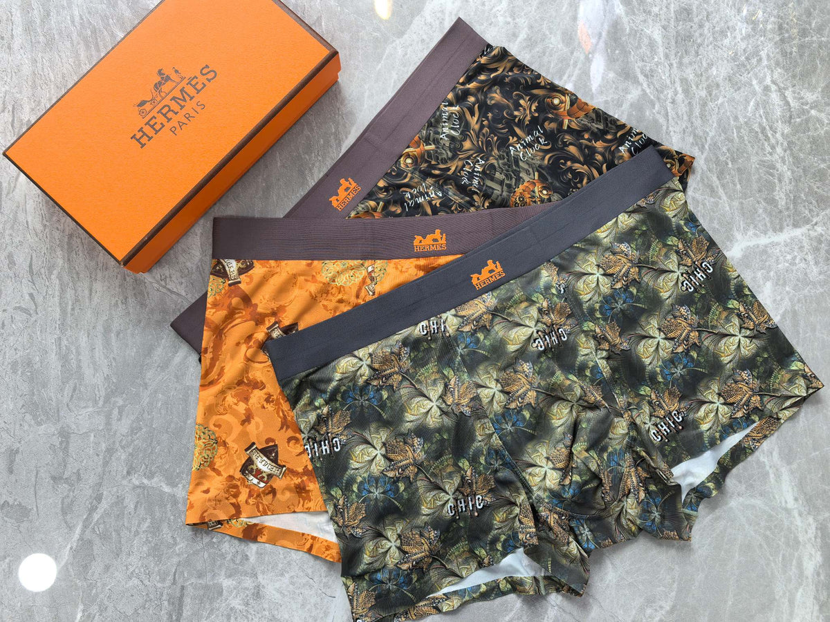 Hermes Refined Graphic Patterns Men's Boxer Briefs - 3-Piece Box