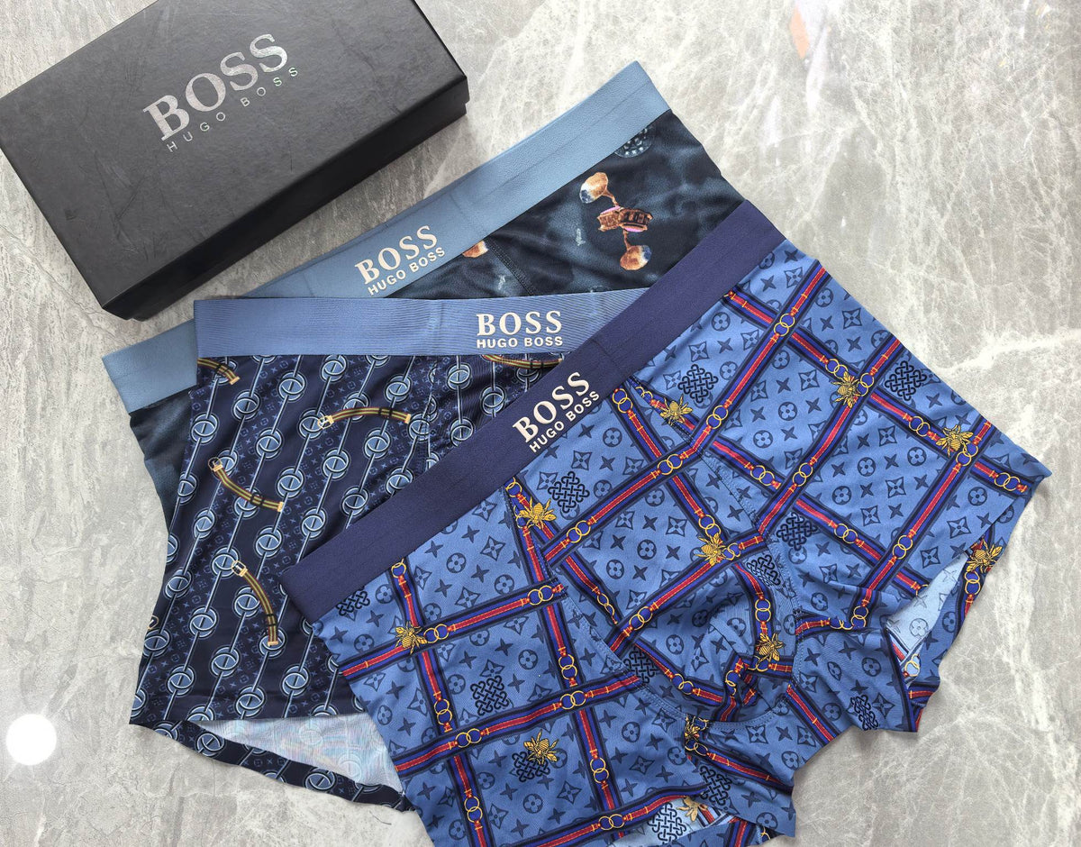 Boss Contrast Patterned Details Men's Boxer Briefs - 3-Piece Box
