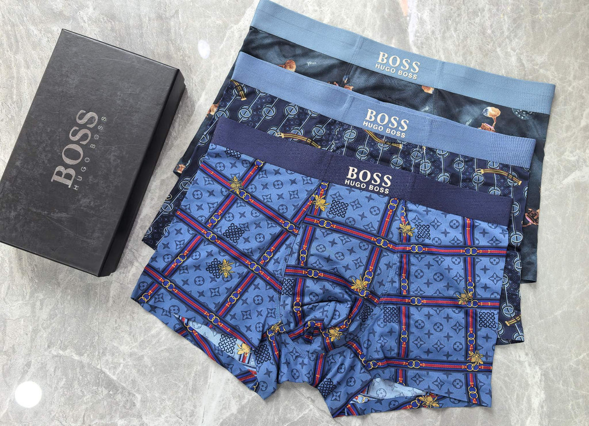 Boss Contrast Patterned Details Men's Boxer Briefs - 3-Piece Box
