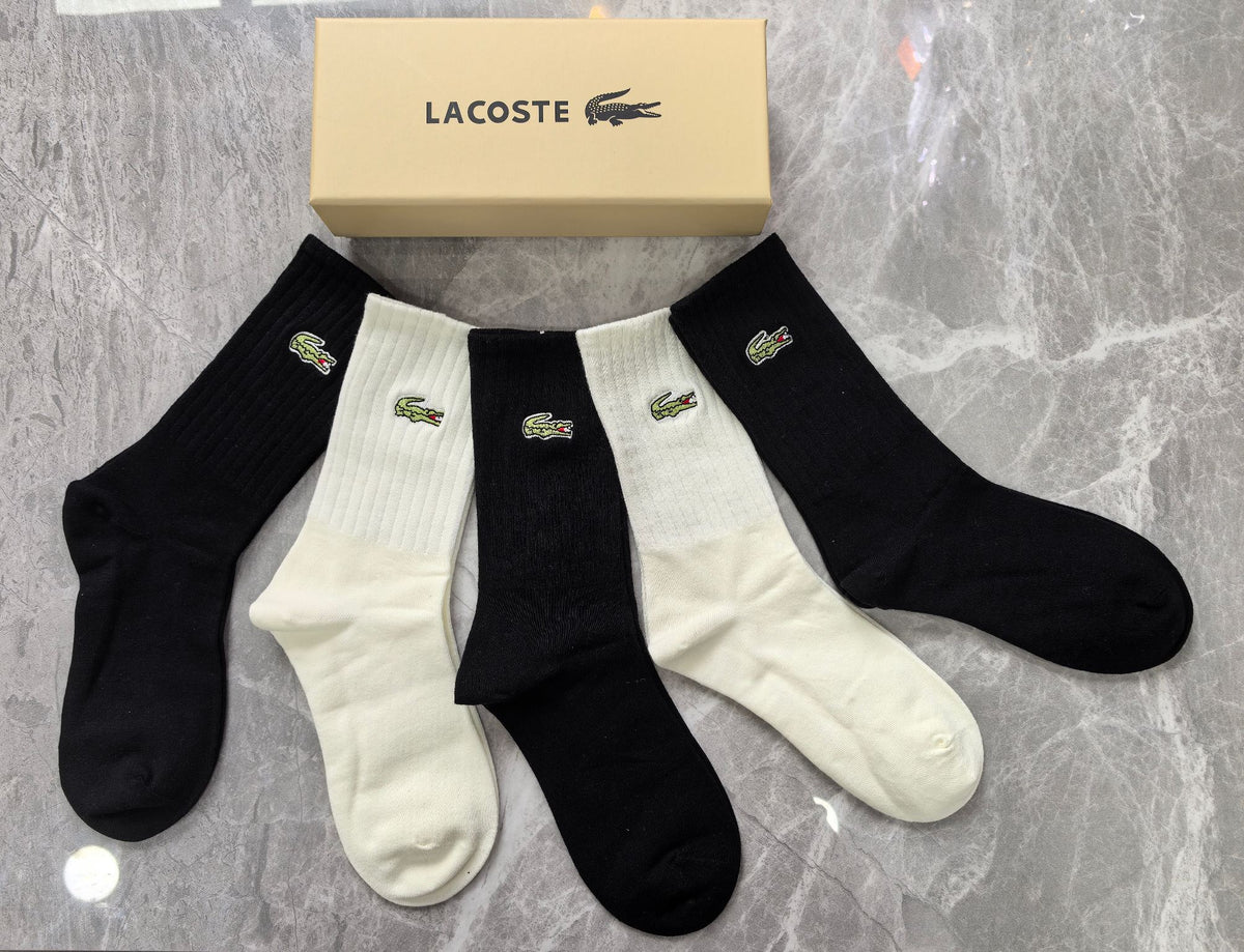 Lacoste Cotton Small Crocodile Motifs Crew Socks - 5-Pair Set
