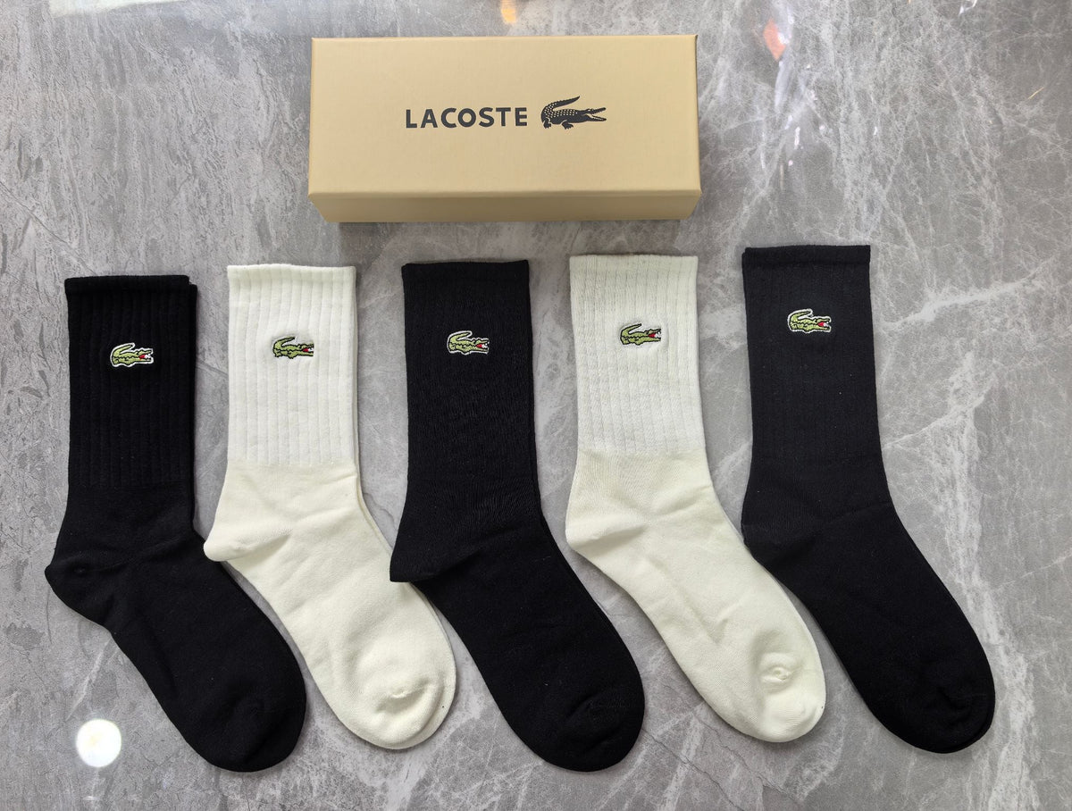 Lacoste Cotton Small Crocodile Motifs Crew Socks - 5-Pair Set
