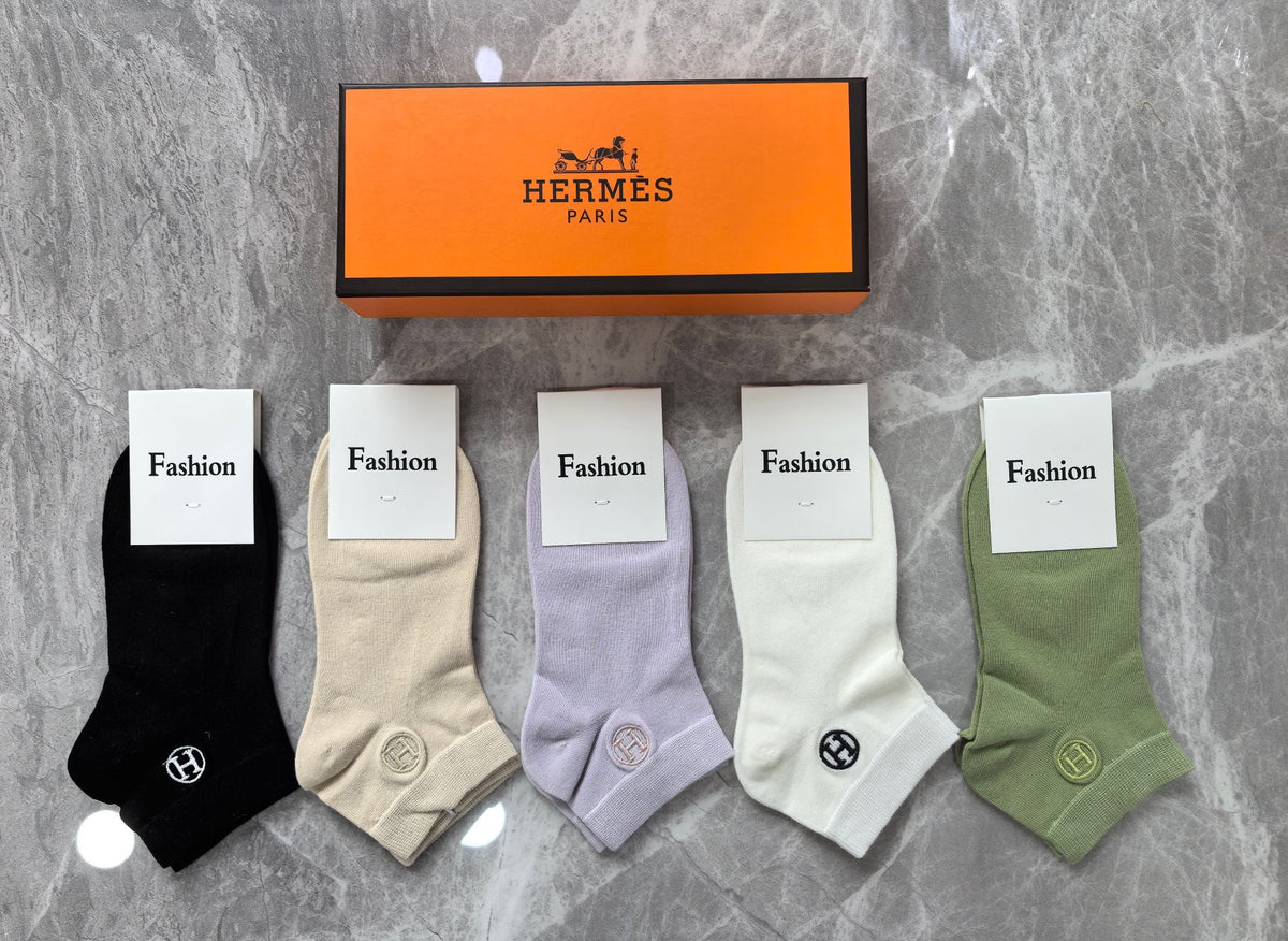 Hermes Combed Cotton No-Show Socks - 5-Pair Set