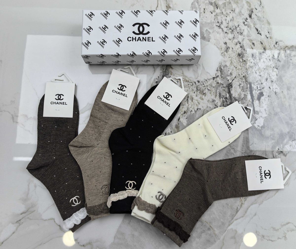 Chanel Combed Cotton Crew Socks - 5-Pair Set
