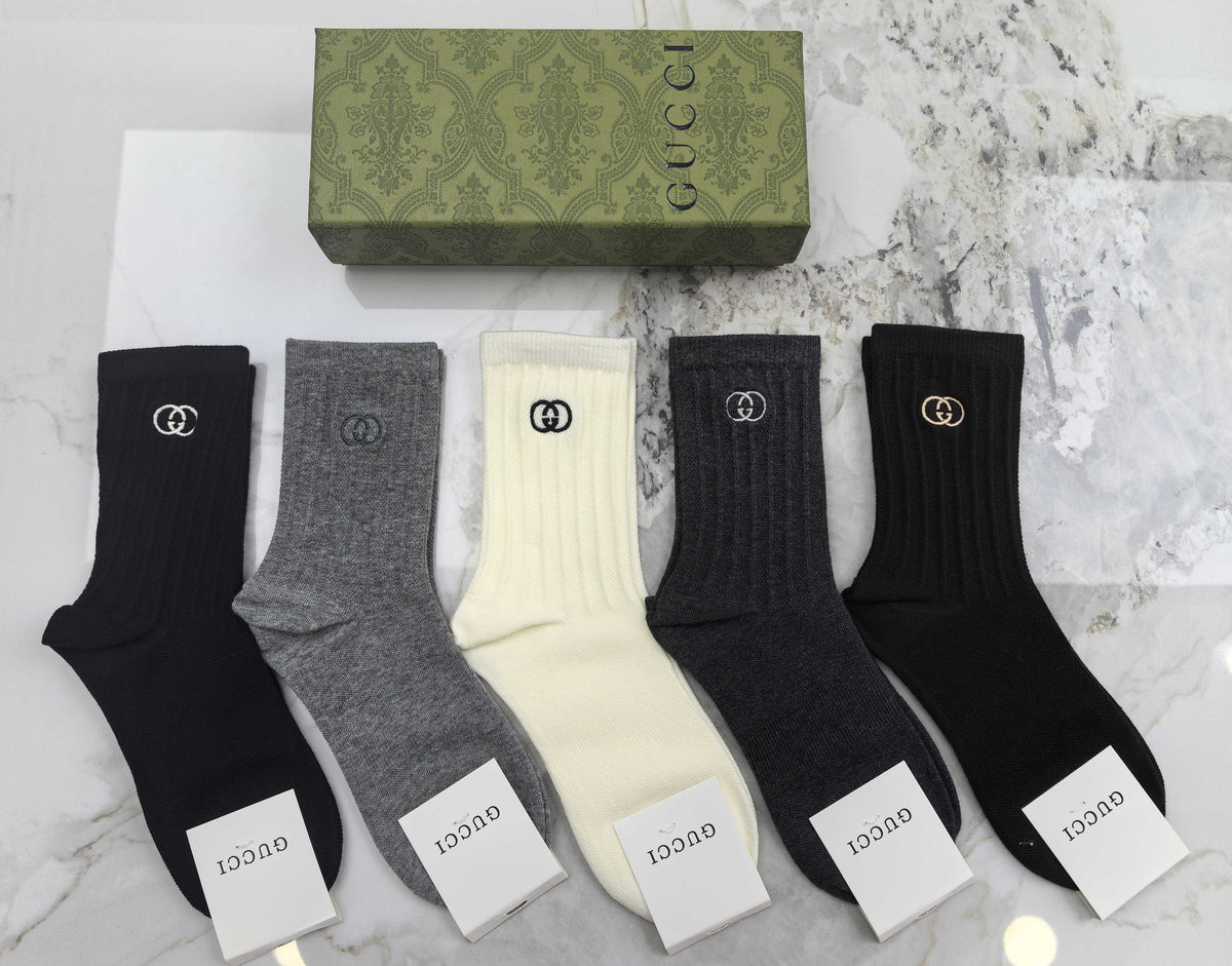 Gucci Combed Cotton Crew Socks - 5-Pair Set