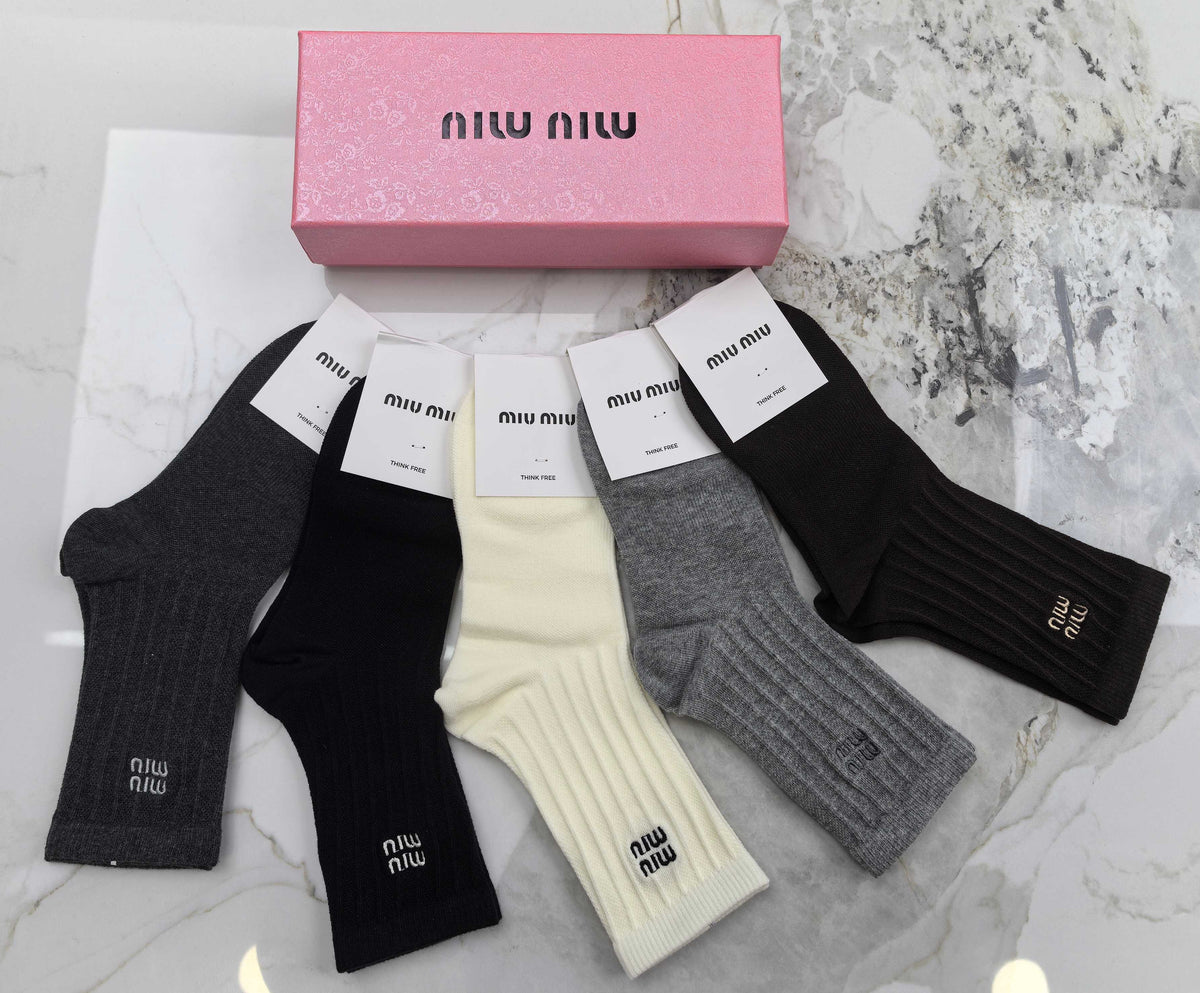 Miu Miu Combed Cotton Crew Socks - 5-Pair Set