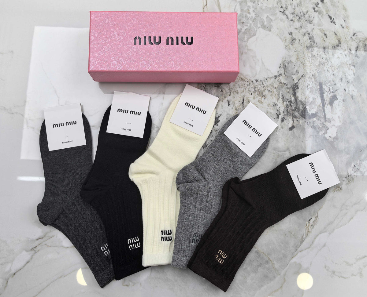 Miu Miu Combed Cotton Crew Socks - 5-Pair Set