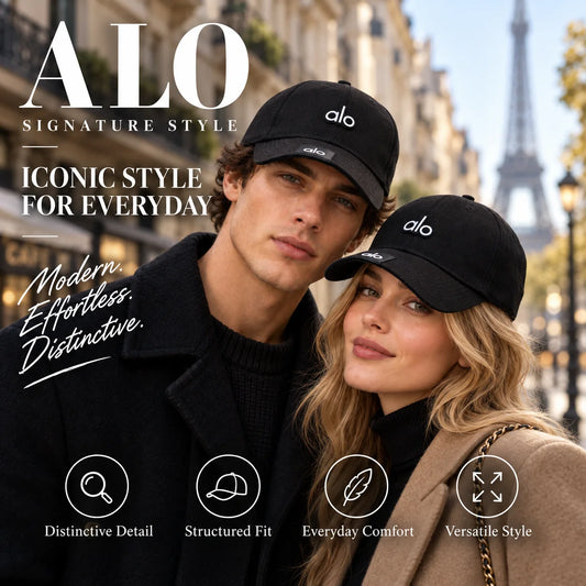 Alo Baseball Cap worn by fashion model in a European street-style setting